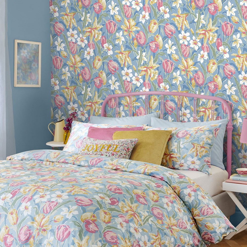 Tulips Wallpaper 119847 by Laura Ashley in China Blue